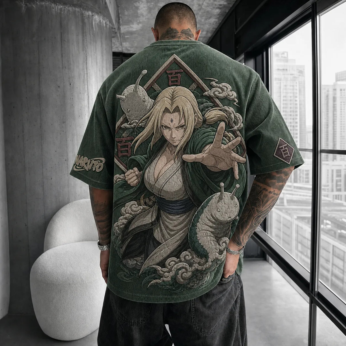 NINDO Unisex Anime-Style Retro Corduroy Oversized T-Shirt