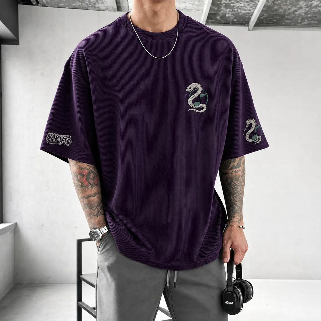 NINDO Unisex Anime-Style Retro Corduroy Oversized T-Shirt