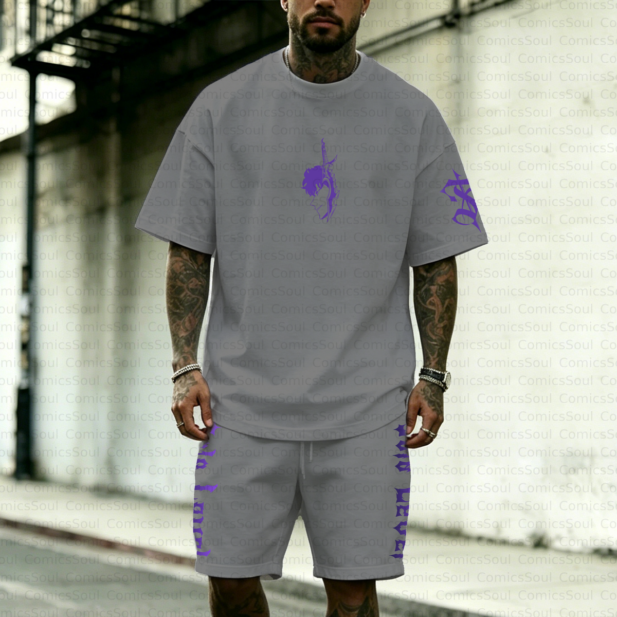 SL-Unisex Anime Inspired Vintage T-shirt& Shorts 2 Pieces Set