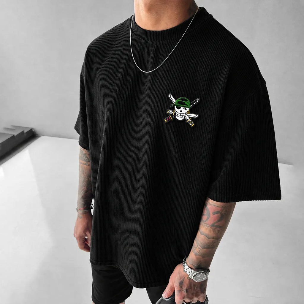 One Piece Unisex Anime-Style Retro Corduroy Oversized T-Shirt