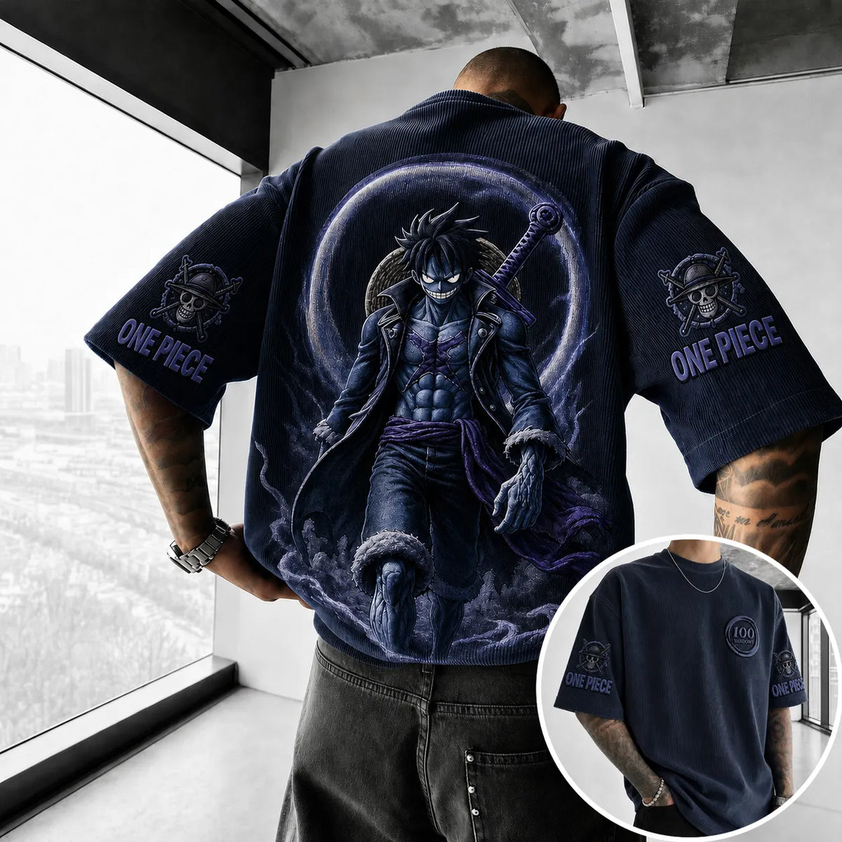 One Piece Unisex Short-Sleeve Corduroy T-Shirt With Anime Print