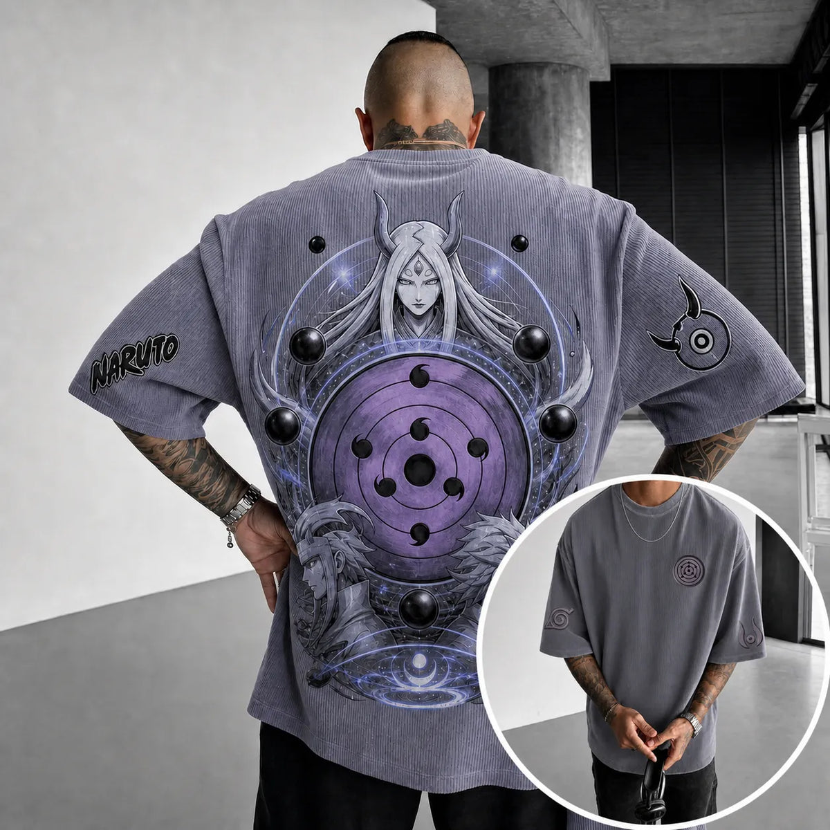 NINDO Unisex Anime-Style Retro Corduroy Oversized T-Shirt