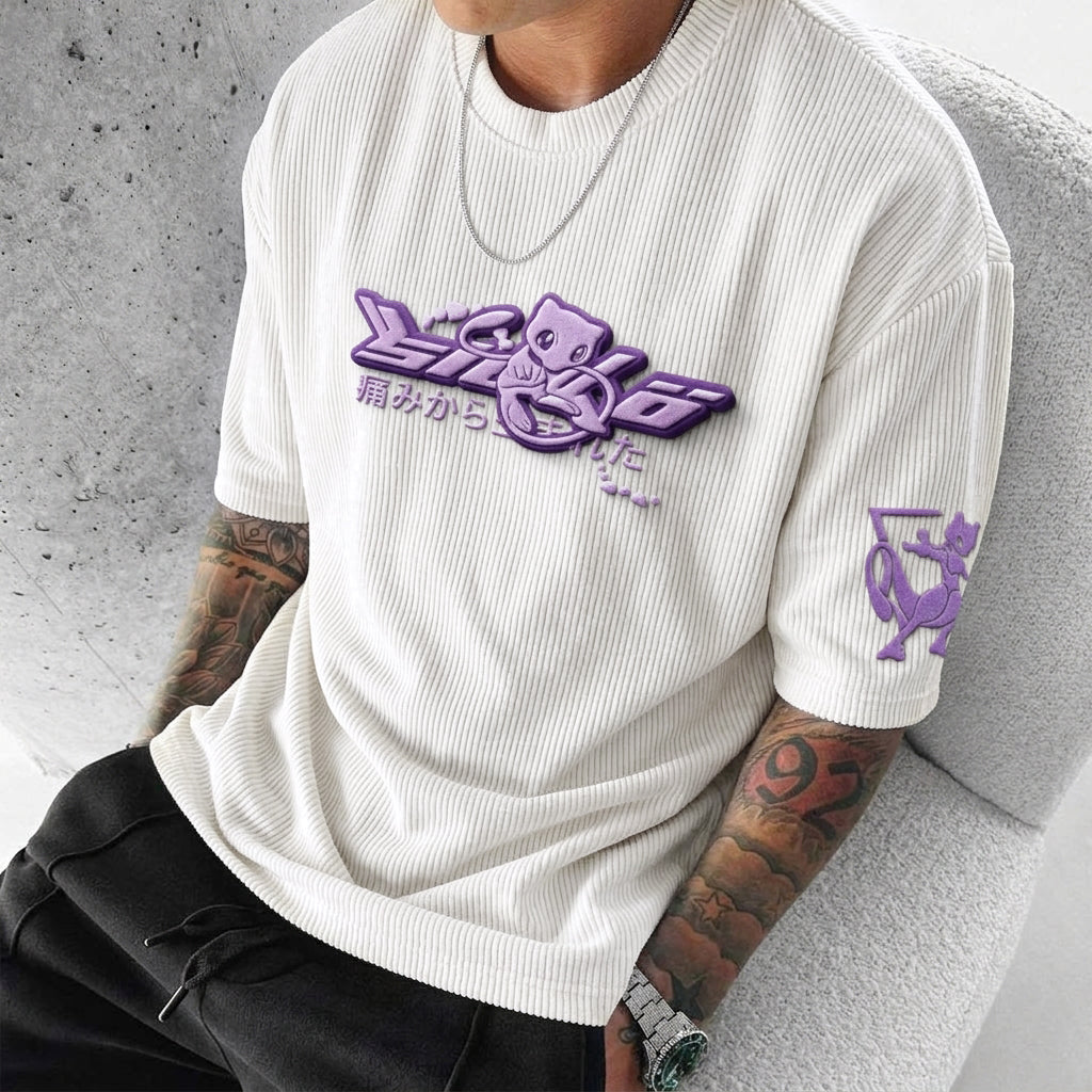 Pokémon Unisex Anime-Style Retro Corduroy Oversized T-Shirt