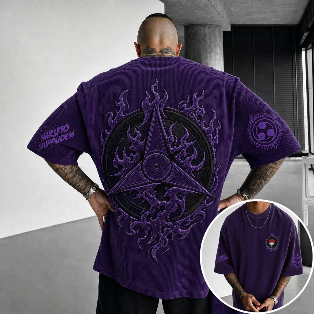 NINDO Unisex Anime-Style Retro Corduroy Oversized T-Shirt