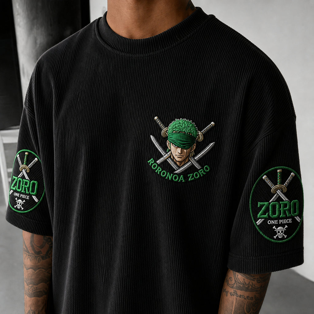 One Piece Unisex Short-Sleeve Corduroy T-Shirt With Anime Print