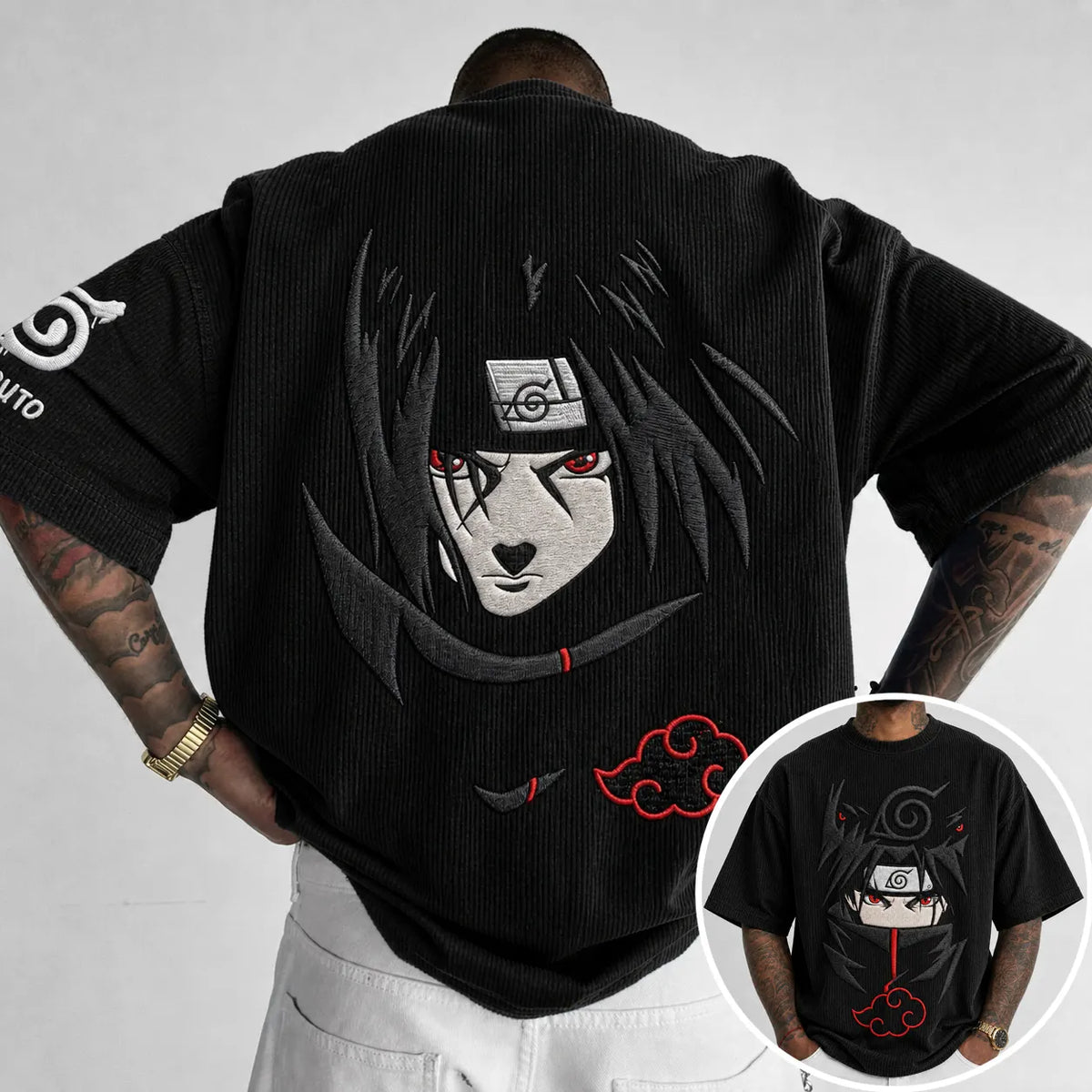 NINDO Unisex Anime-Style Retro Corduroy Oversized T-Shirt