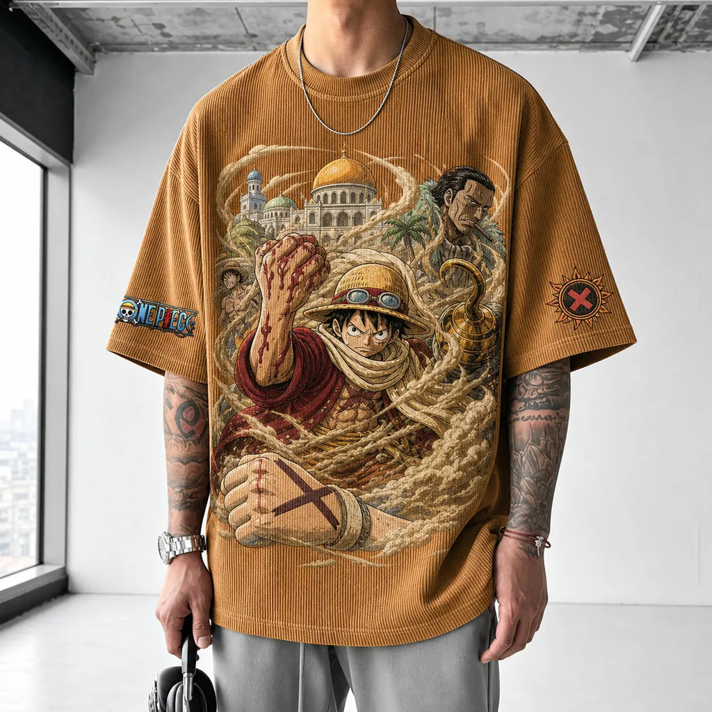One Piece Unisex Short-Sleeve Corduroy T-Shirt With Anime Print
