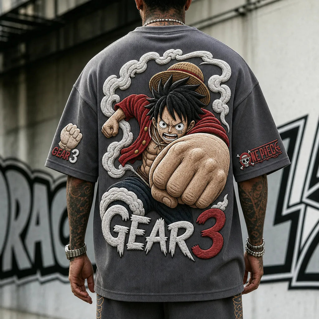 One Piece Unisex Short-Sleeve Corduroy T-Shirt With Anime Print