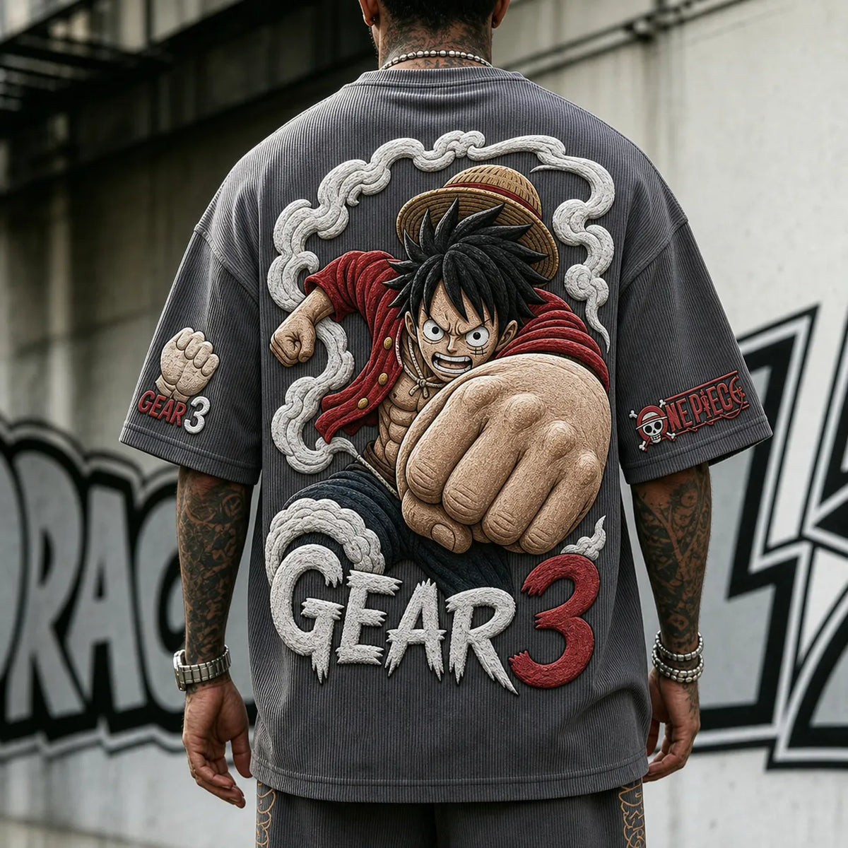 One Piece Unisex Short-Sleeve Corduroy T-Shirt With Anime Print