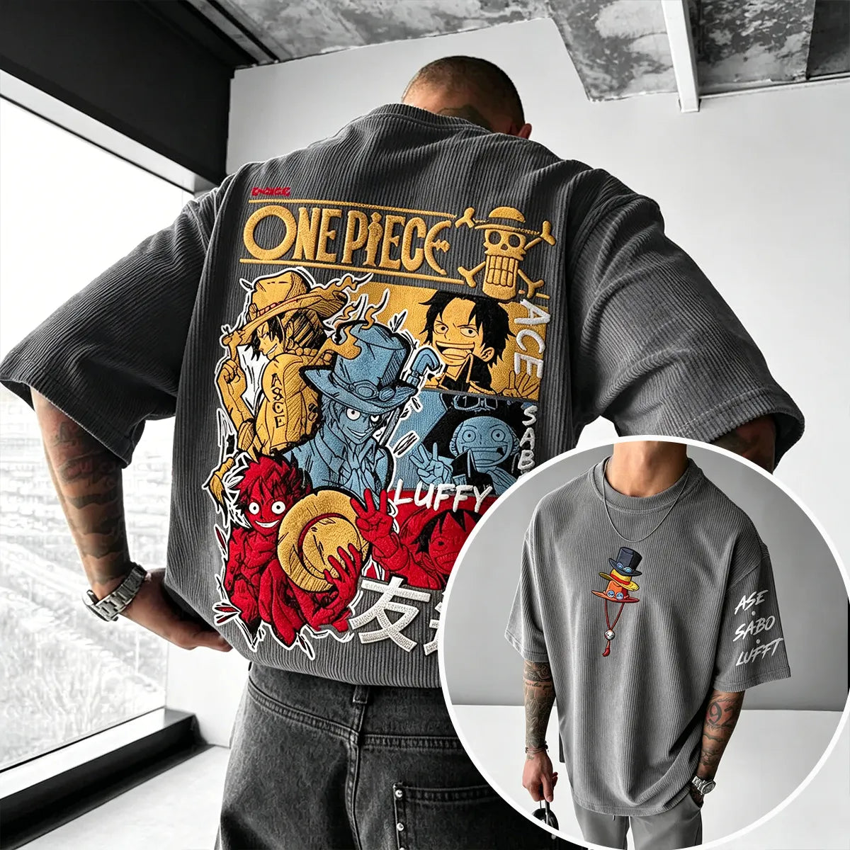 One Piece Unisex Anime Inspired Vintage Corduroy T-Shirt