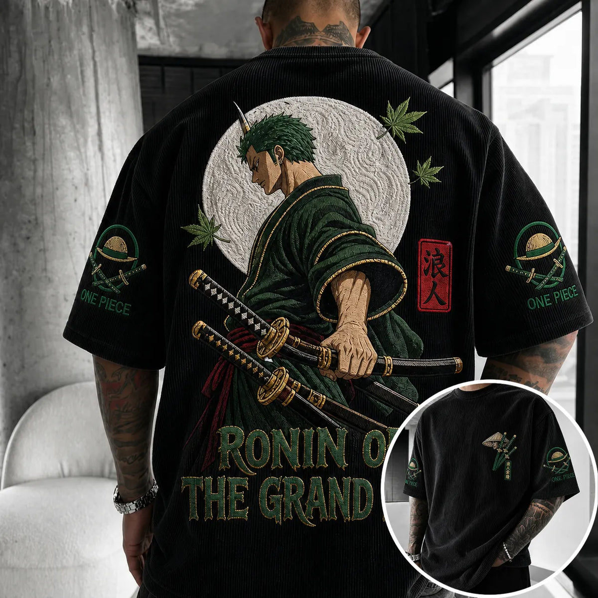 One Piece Unisex Short-Sleeve Corduroy T-Shirt With Anime Print