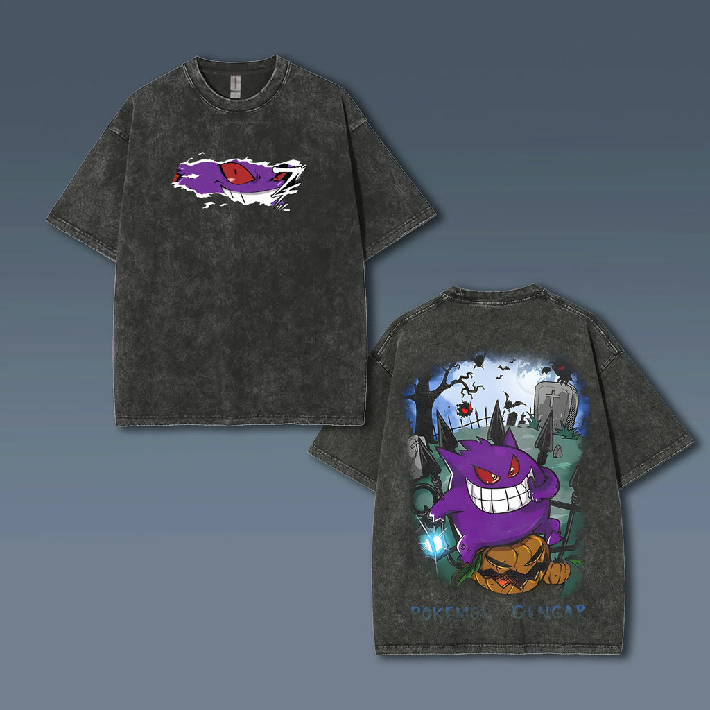 PKM-Unisex Anime Style Vintage Washed T-Shirt