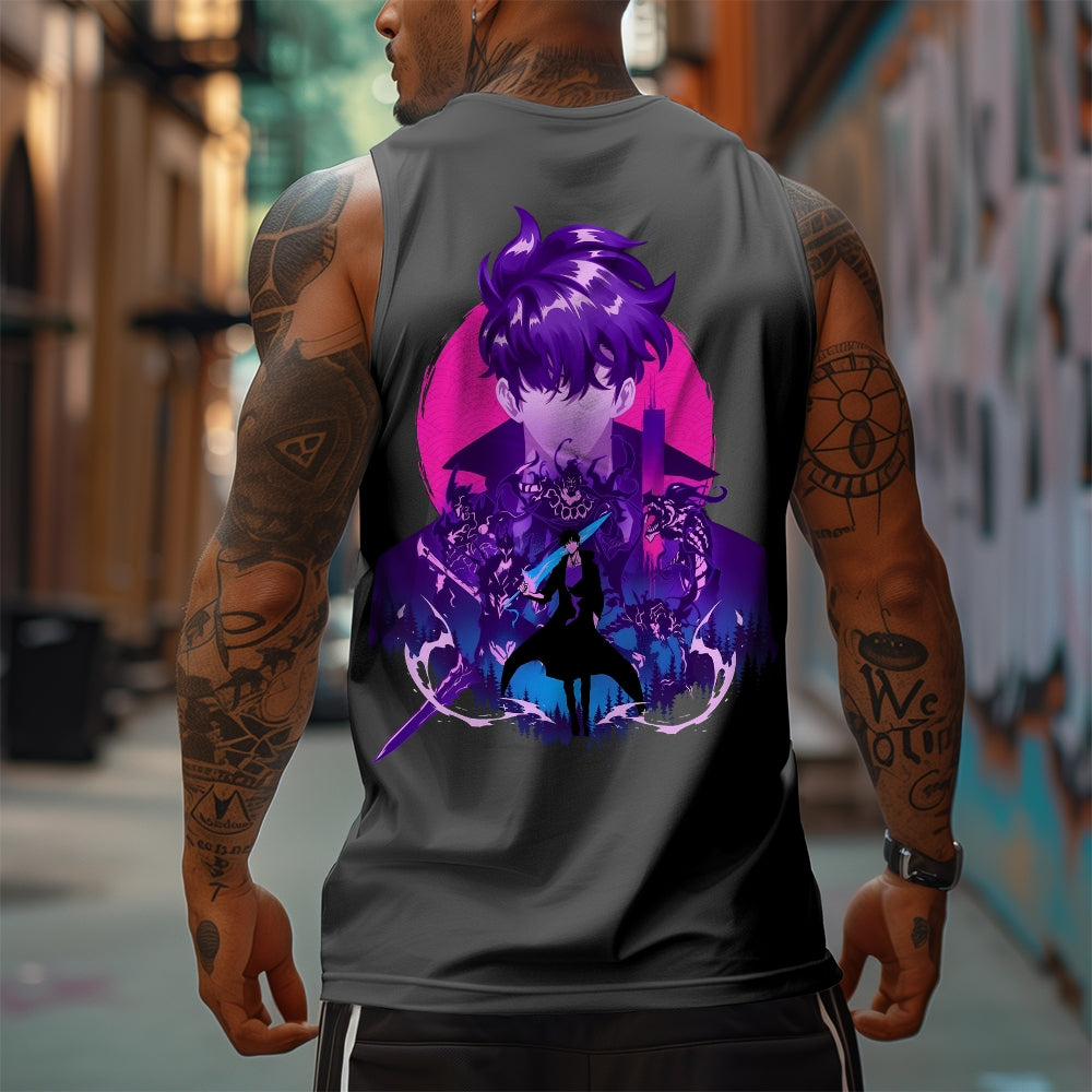 SL-Oversized Anime Print Gym Tank Top