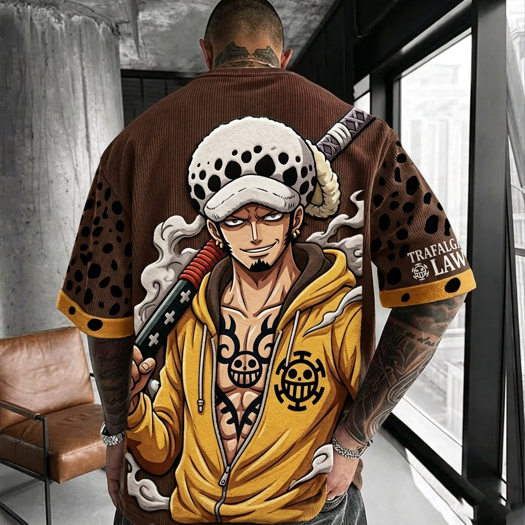 One Piece Unisex Anime-Style Retro Corduroy Oversized T-Shirt