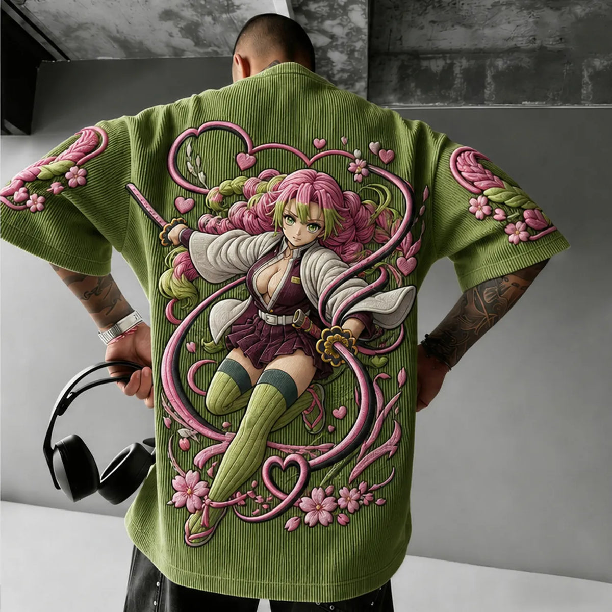 KNY Unisex Anime-Style Retro Corduroy Oversized T-Shirt
