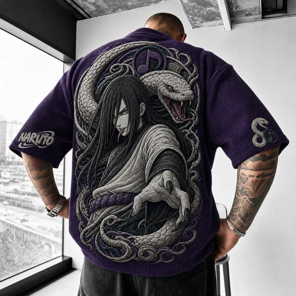 NINDO Unisex Anime-Style Retro Corduroy Oversized T-Shirt