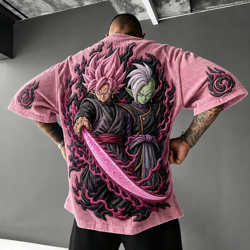 Dragon Ball Unisex Anime-Style Retro Corduroy Oversized T-Shirt