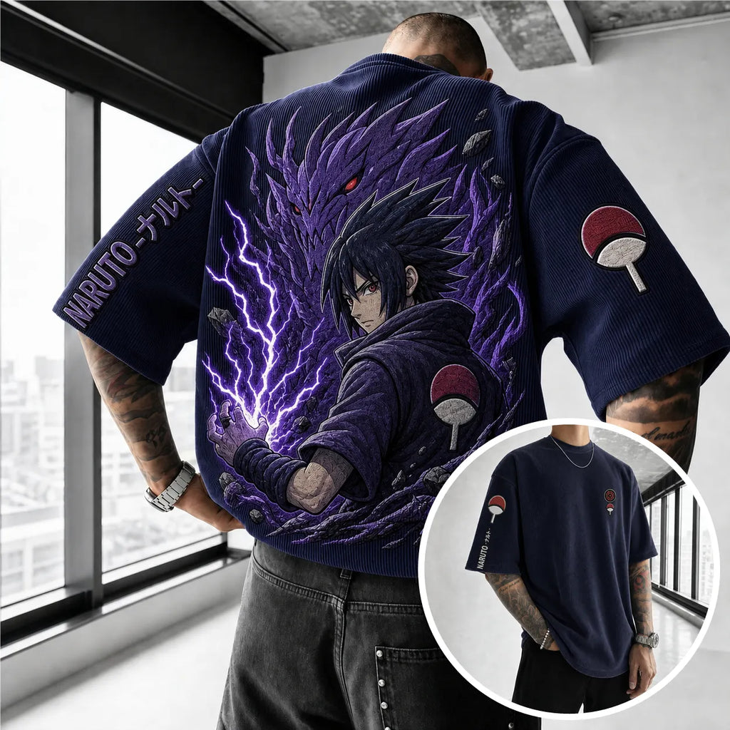 NINDO Unisex Anime-Style Retro Corduroy Oversized T-Shirt