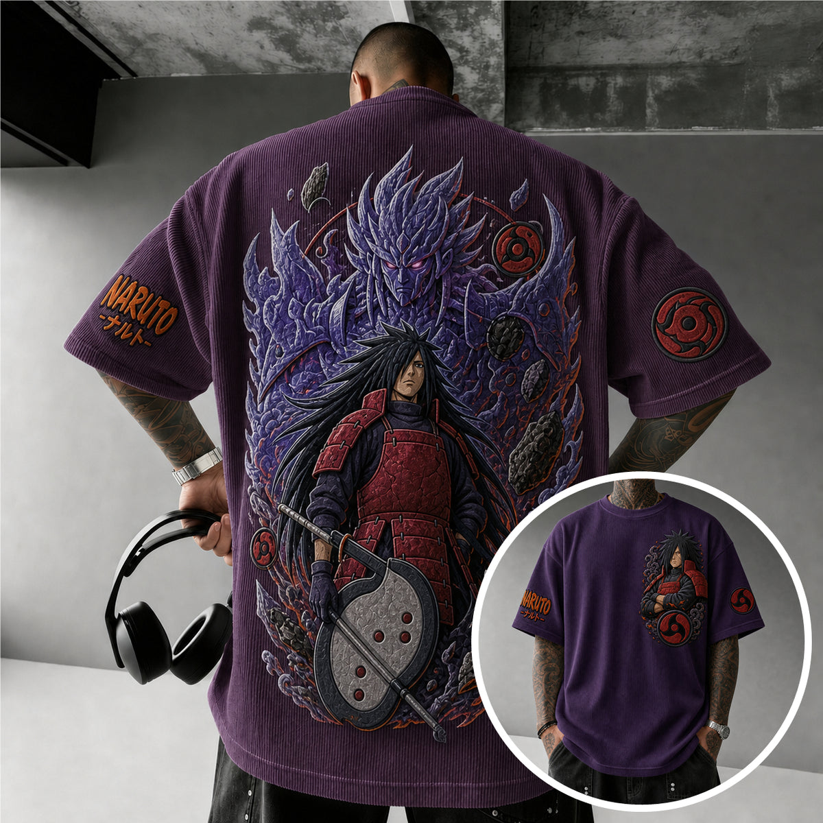 NINDO Unisex Anime-Style Retro Corduroy Oversized T-Shirt