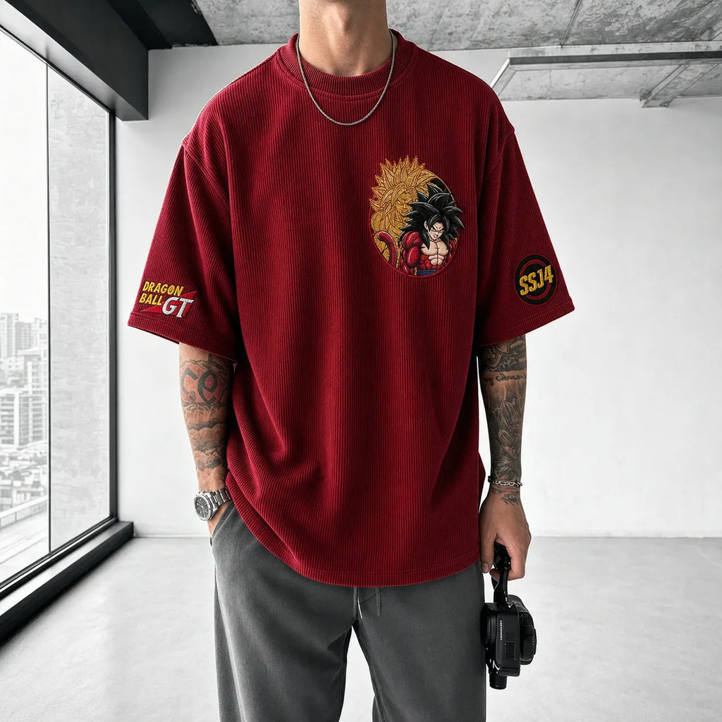 Dragon Ball Unisex Loose-Fit Rock Band Vertical Stripe T-Shirt