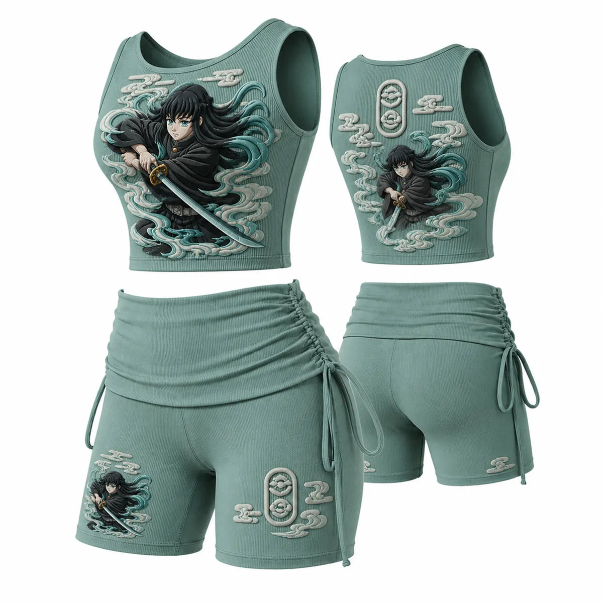 KNY Women's Anime-Print Tank Top And Shorts Sports Set
