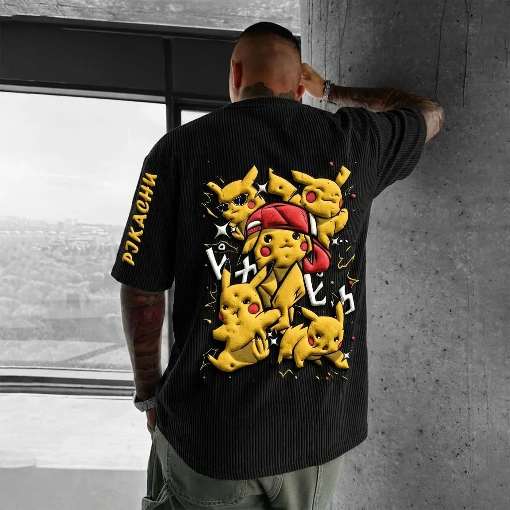 Pokémon Unisex Anime-Style Retro Corduroy Oversized T-Shirt