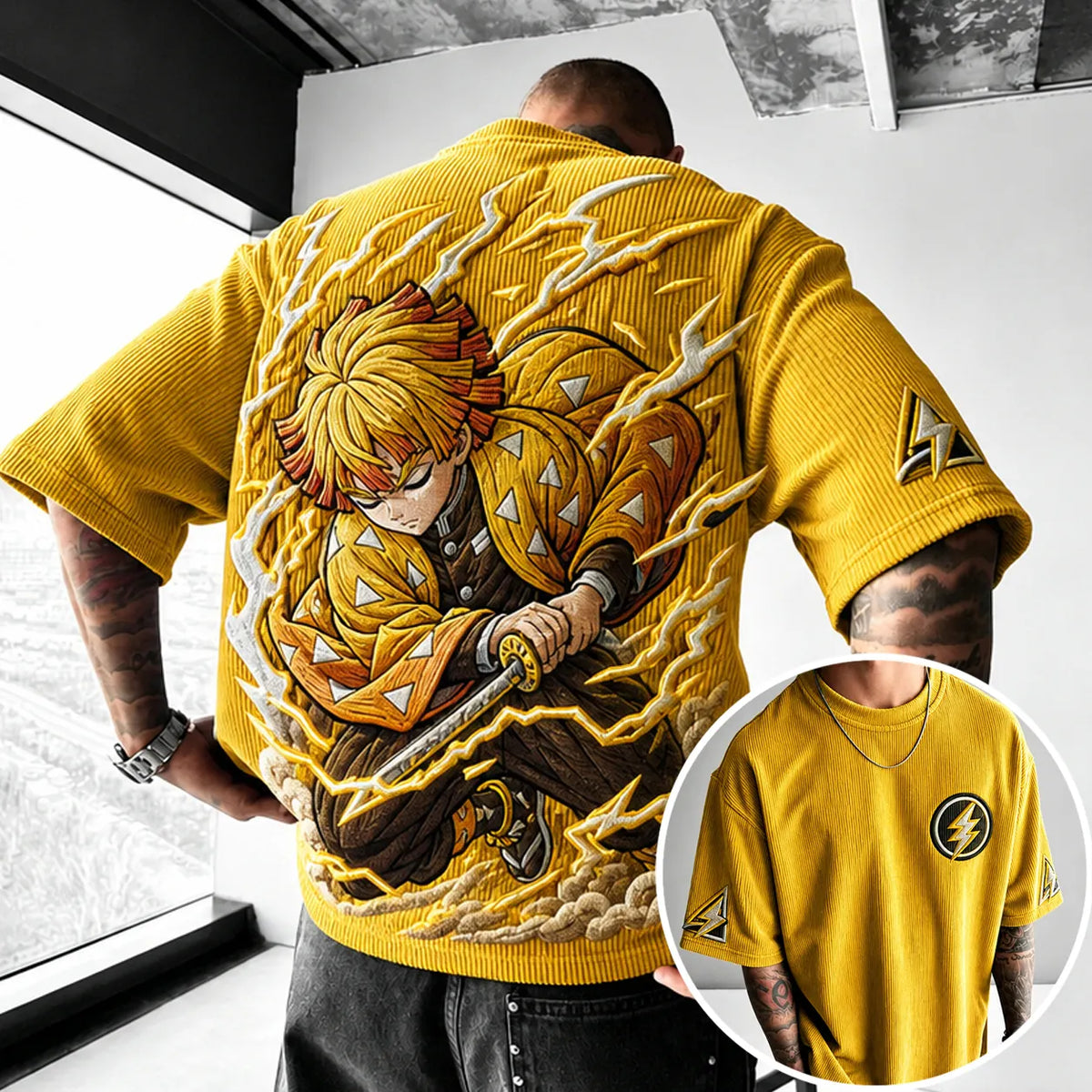 KNY Unisex Anime-Style Retro Corduroy Oversized T-Shirt
