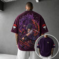 NINDO Unisex Oversized Anime-Print Vertical-Stripe Short-Sleeve T-Shirt