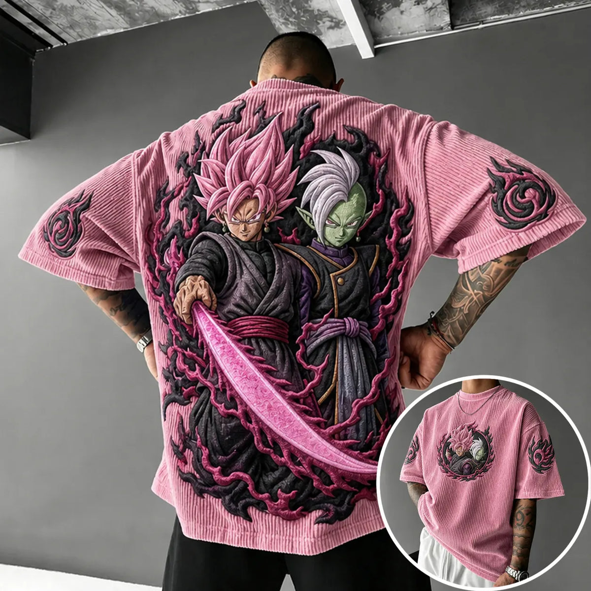 Dragon Ball Unisex Anime-Style Retro Corduroy Oversized T-Shirt