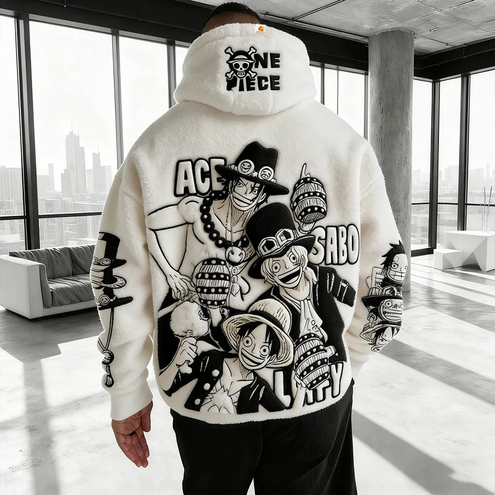 One Piece Color-blocked Plush Hoodie