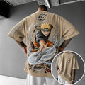 NINDO Unisex Oversized Anime-Print Vertical-Stripe Short-Sleeve T-Shirt