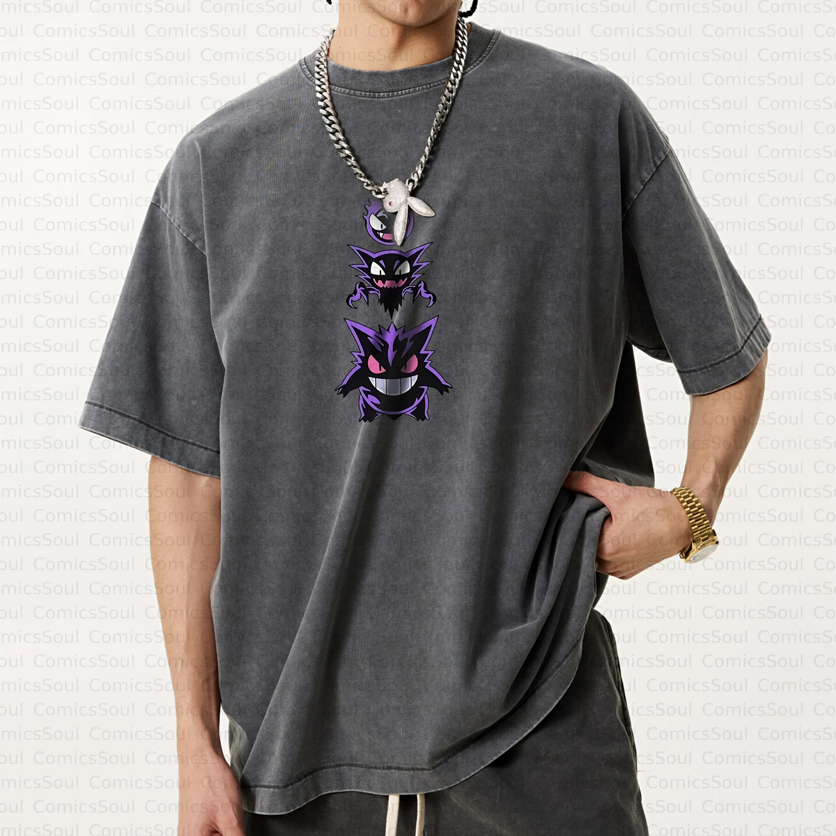 PKM-Unisex Anime Inspired Vintage Washed T-Shirt