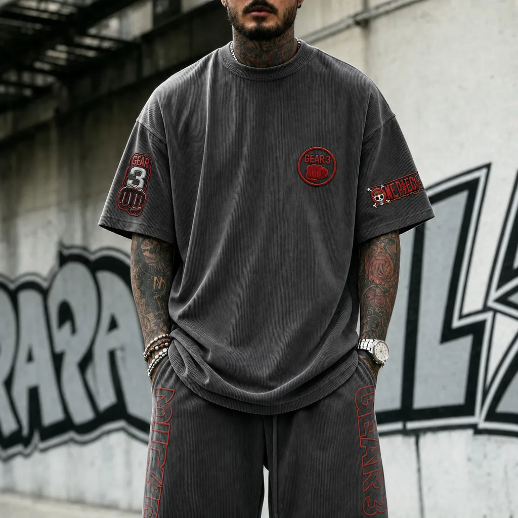 One Piece Unisex Short-Sleeve Corduroy T-Shirt With Anime Print