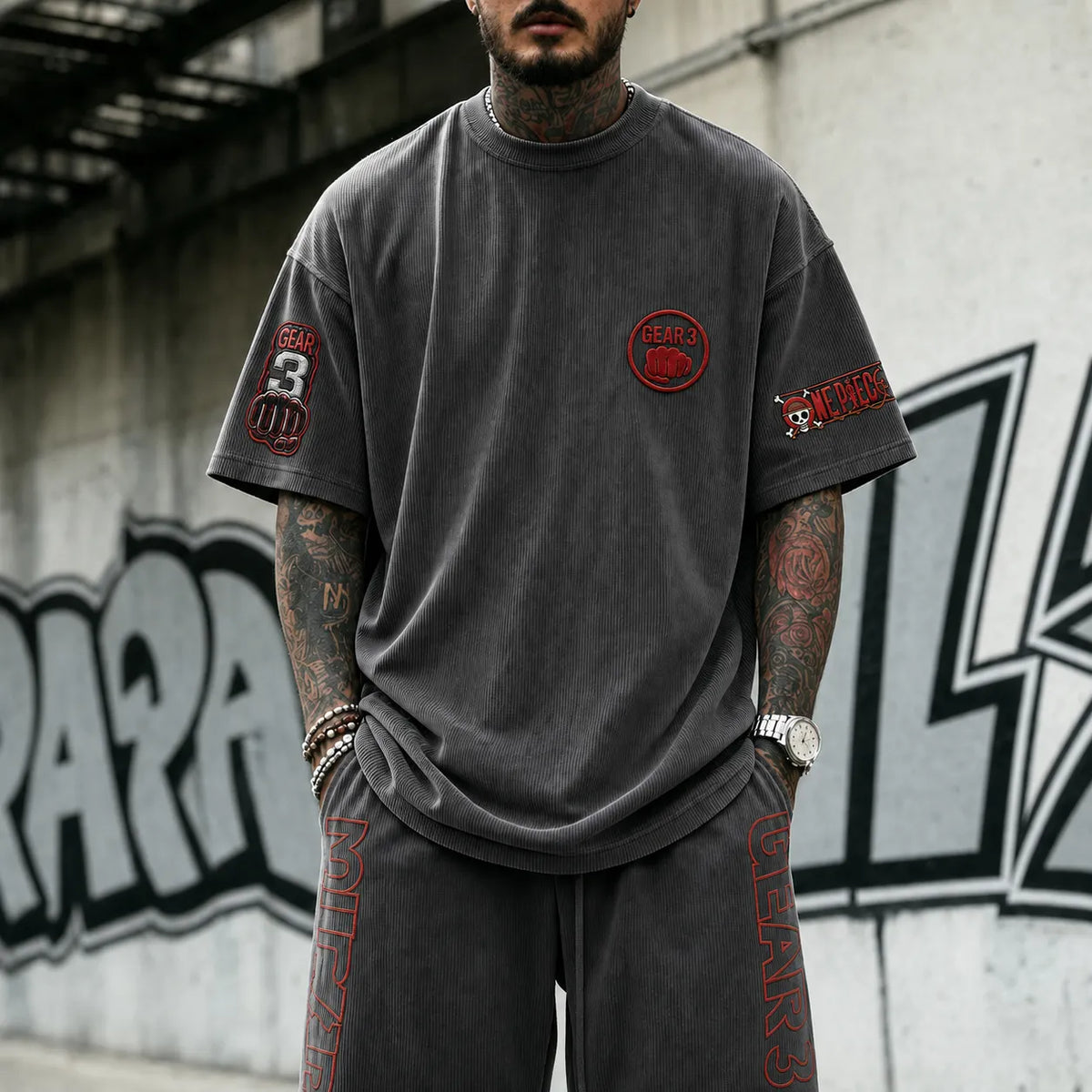 One Piece Unisex Short-Sleeve Corduroy T-Shirt With Anime Print