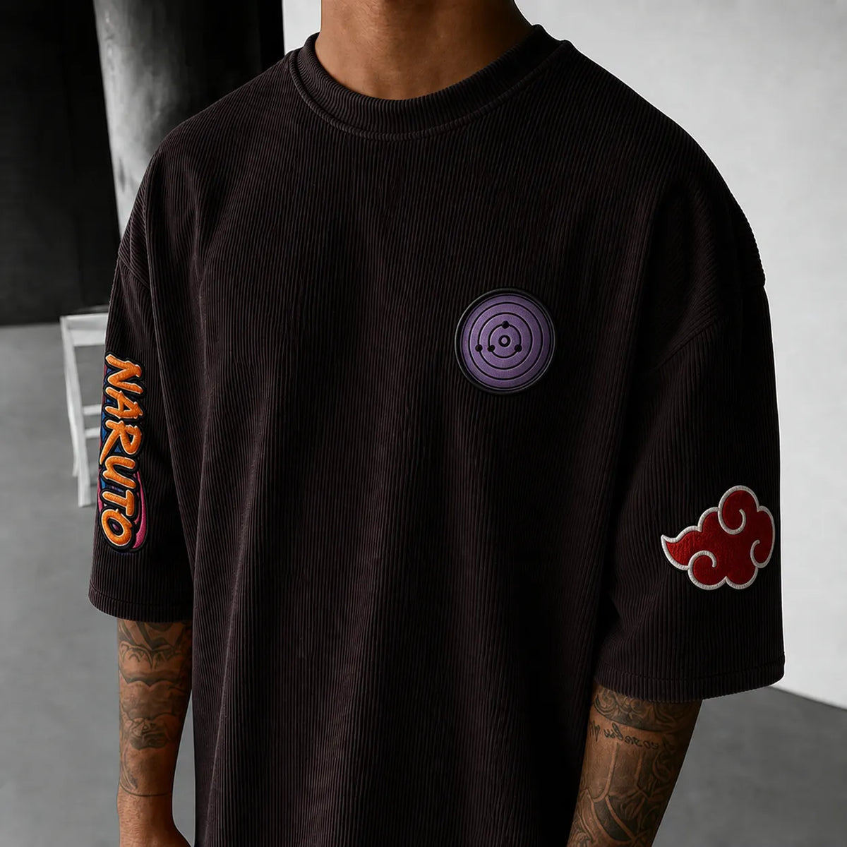 NINDO Unisex Anime-Style Retro Corduroy Oversized T-Shirt