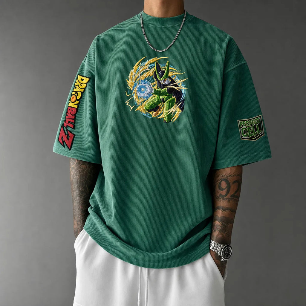 Dragon Ball Unisex Loose-Fit Rock Band Vertical Stripe T-Shirt
