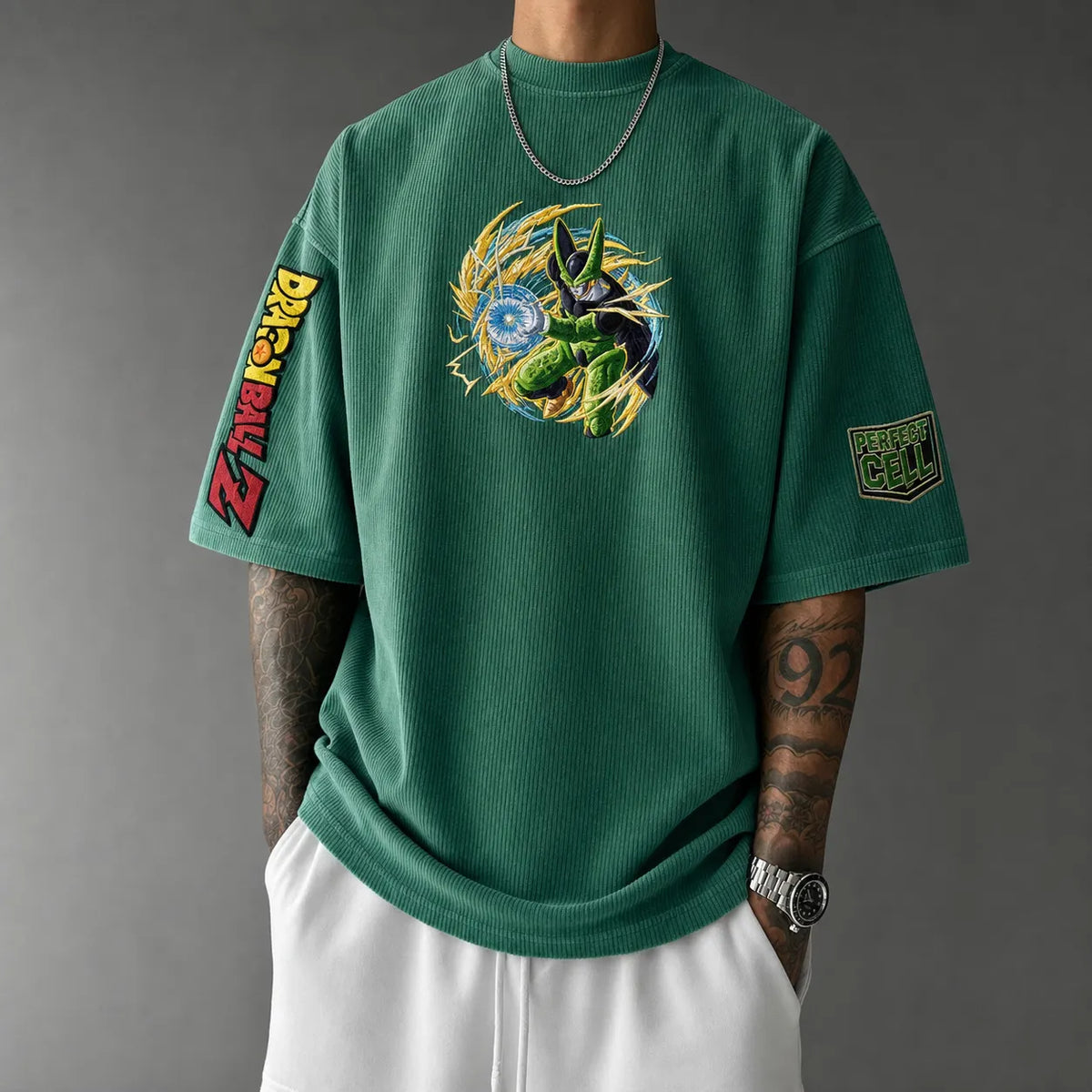 Dragon Ball Unisex Loose-Fit Rock Band Vertical Stripe T-Shirt
