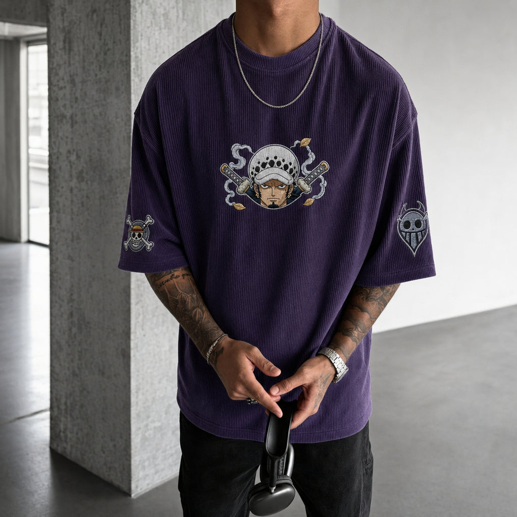 One Piece Unisex Anime-Style Retro Corduroy Oversized T-Shirt