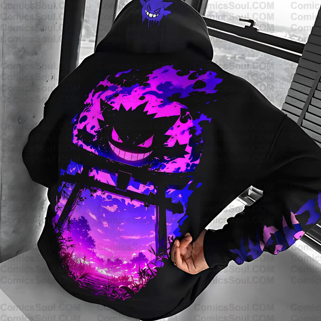 PKM-Unisex Anime Graphic Streetwear Vintage Plush Hoodie| Gengar