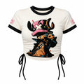 One Piece Women's Slim-Fit Short-Sleeve T-Shirt With Anime Print And Side Drawstrings