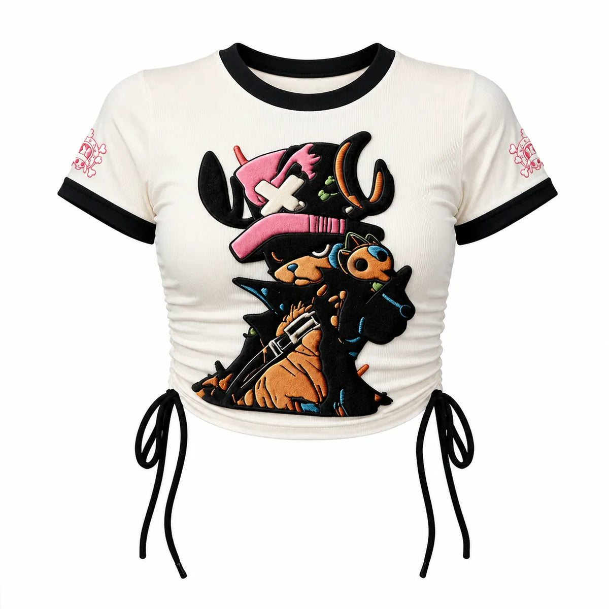 One Piece Women's Slim-Fit Short-Sleeve T-Shirt With Anime Print And Side Drawstrings
