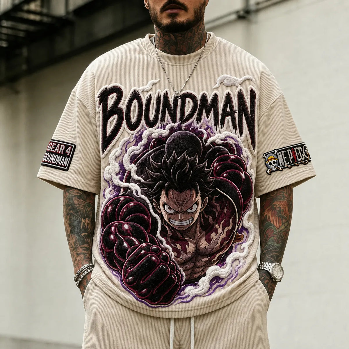 One Piece Unisex Short-Sleeve Corduroy T-Shirt With Anime Print