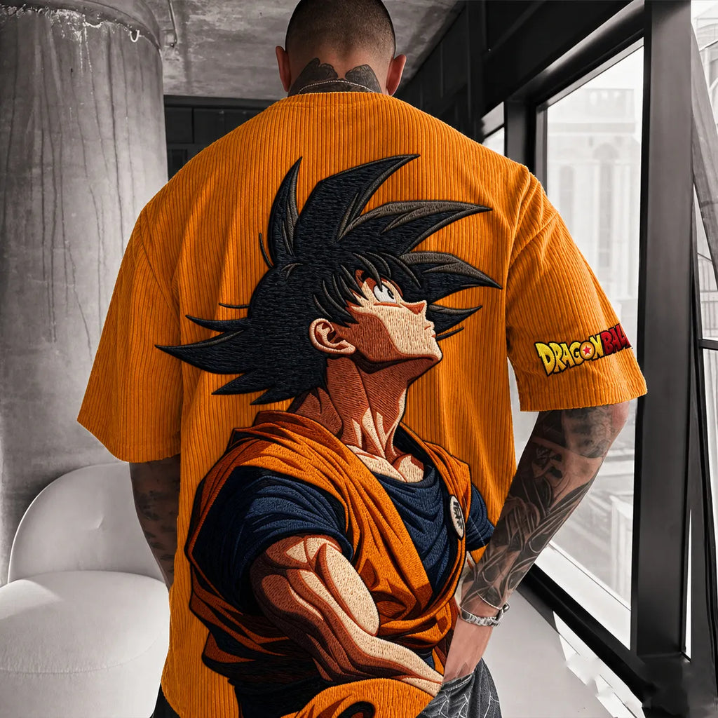 Dragon Ball Unisex Anime-Style Retro Corduroy Oversized T-Shirt