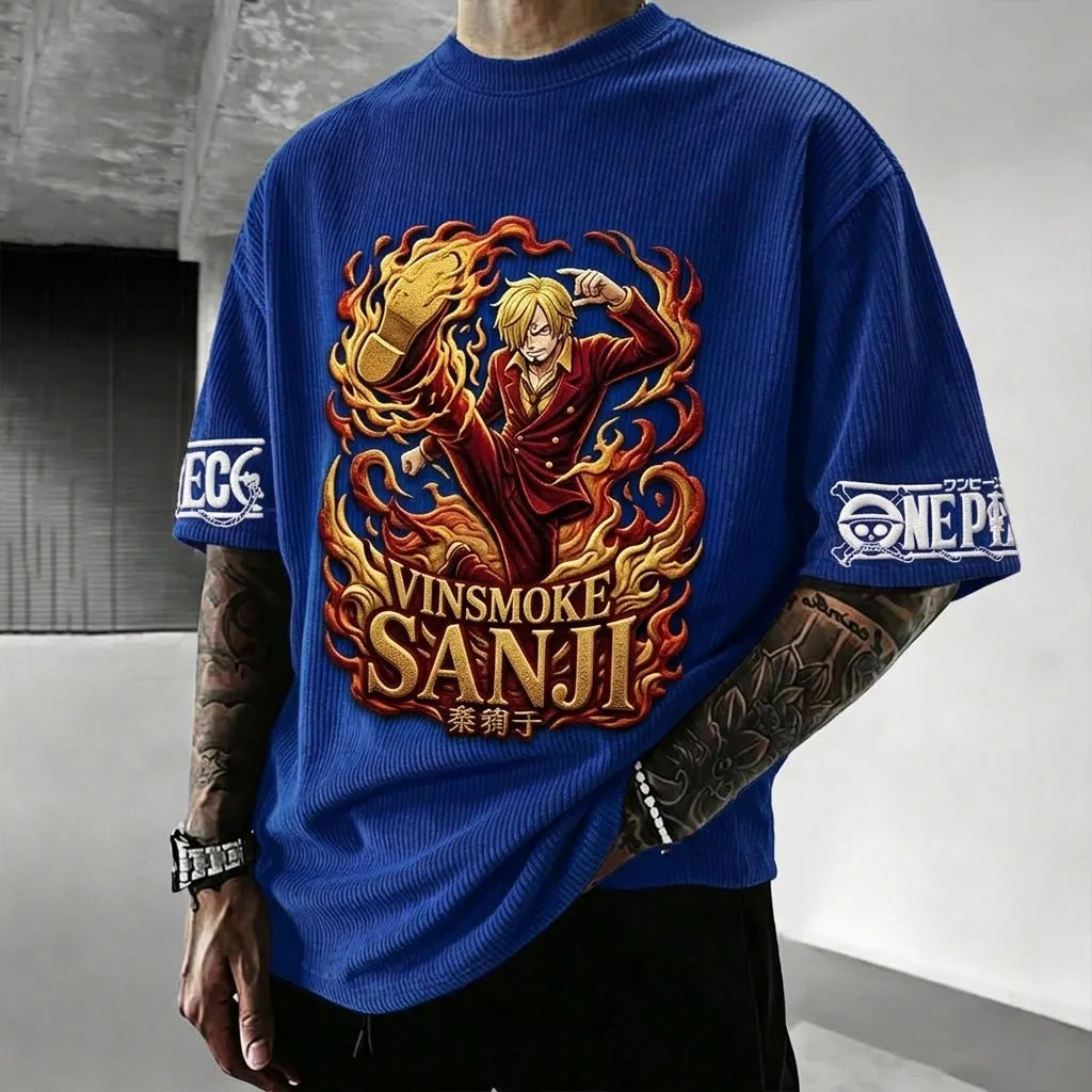 One Piece Unisex Anime-Style Retro Corduroy Oversized T-Shirt