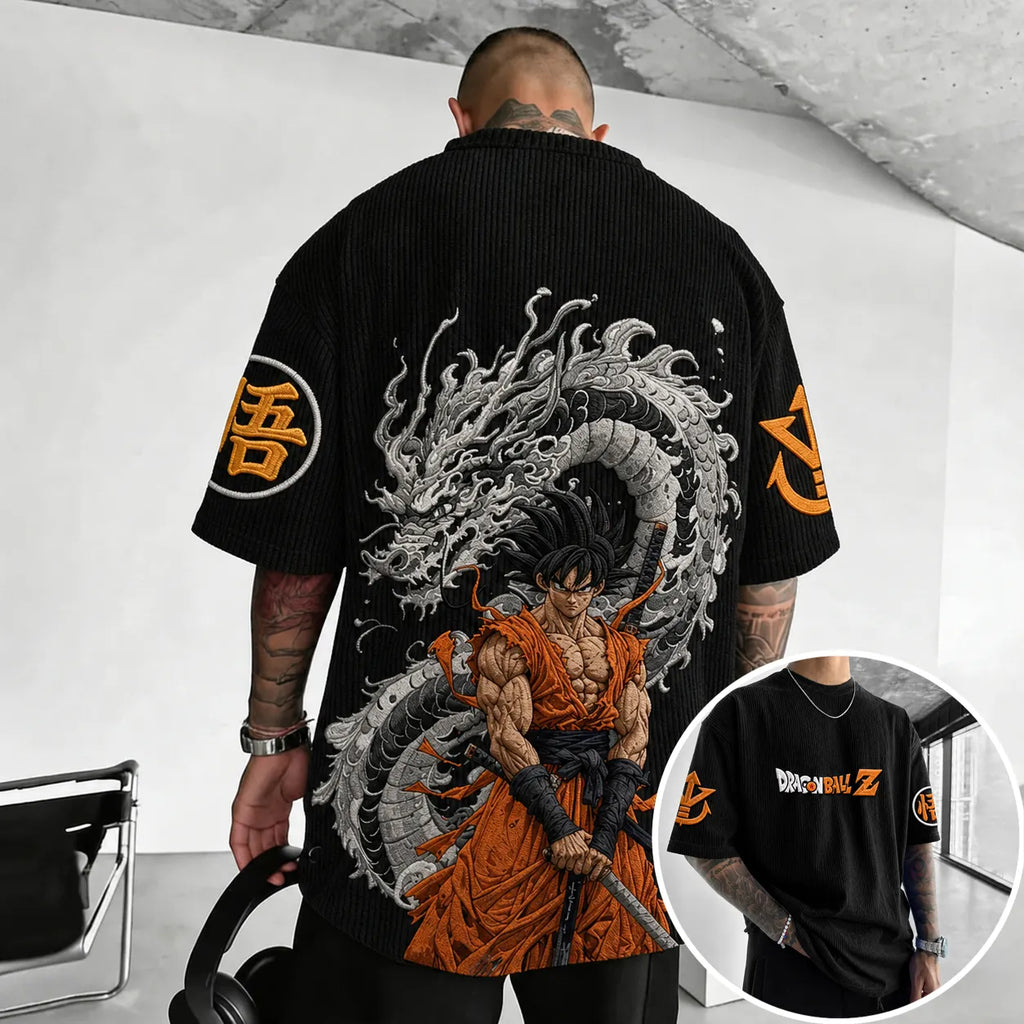 Dragon Ball Unisex Anime-Style Retro Corduroy Oversized T-Shirt