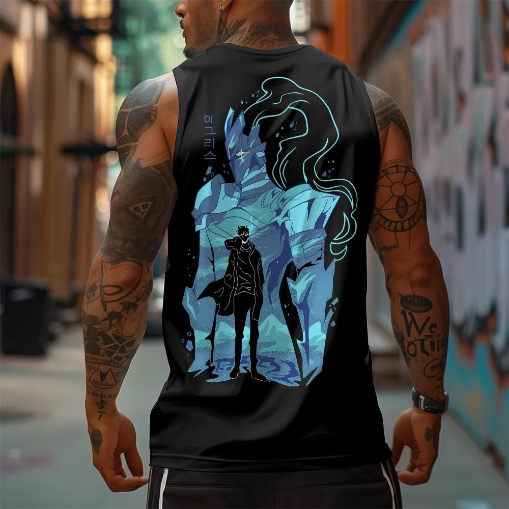 SL-Oversized Anime Print Gym Tank Top
