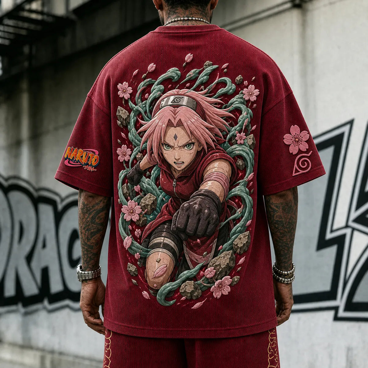 NINDO Unisex Anime-Style Retro Corduroy Oversized T-Shirt