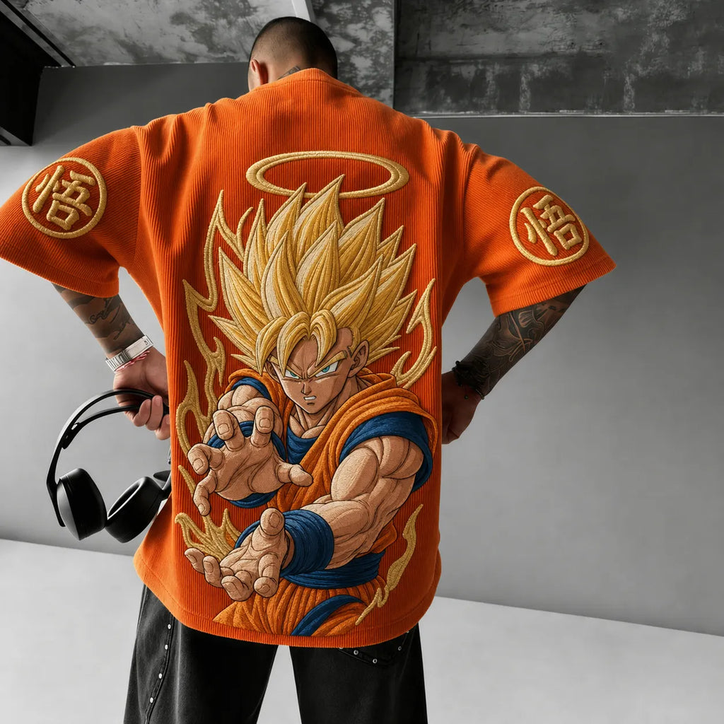 Dragon Ball Unisex Short-Sleeve Corduroy T-Shirt With Anime Print