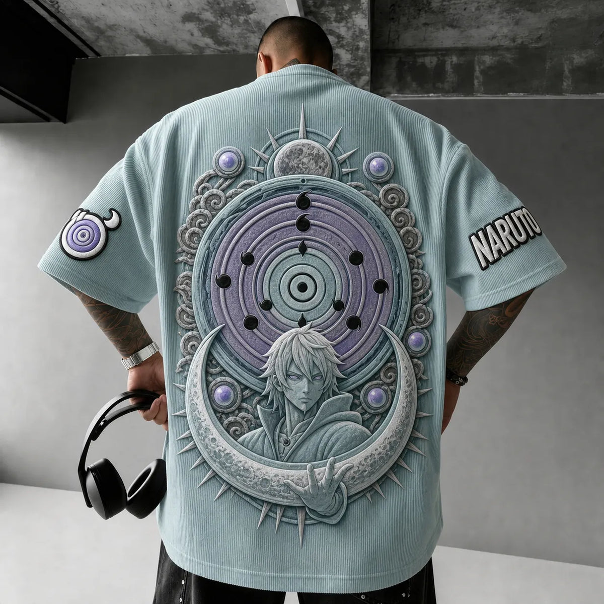 NINDO Unisex Anime-Style Retro Corduroy Oversized T-Shirt