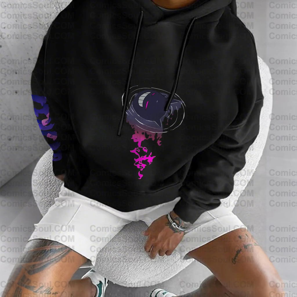 PKM-Unisex Anime Graphic Streetwear Vintage Plush Hoodie| Gengar